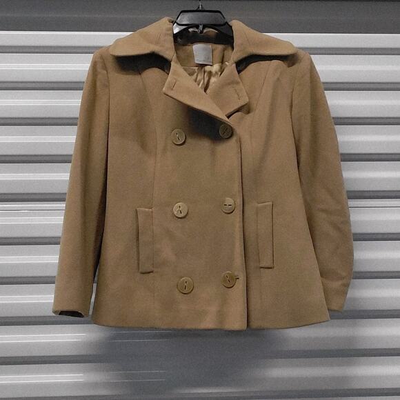 Fleurette Loro Piana Peacoat Jacket Womens Sz 4 Tan Lambswool Vintage 90s Y2K - Picture 1 of 12